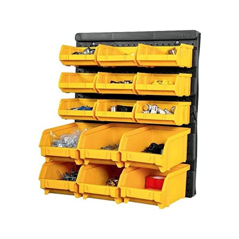 Εργαλειοθήκη Τοίχου/Organiser 32.3x18x38.5cm Πλαστικό ΣΕΤ 15 τεμαχίων με Διάτρητη Πλάτη 9+6 Σκαφάκια Μαύρο-Πορτοκαλί Artplast Ιταλίας