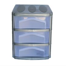 BAMA Ιταλίας Πλαστική Συρταριέρα 30x40x40cm Γραφείου 3όροφη με Ρόδες Ασημί-Διάφανο