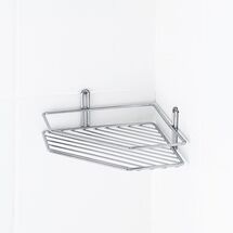 TEKNO-TEL Γωνιακή Ραφιέρα Μπάνιου Τοίχου 27.5x20x8cm Πάχος Ø5mm Επιχρωμιωμένο Ατσάλι