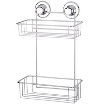 TEKNO-TEL Ραφιέρα Μπάνιου 2όροφη 25x18x35cm Πάχος 7mm Αντοχή 12kg Επιχρωμιωμένο Ατσάλι με Βεντούζα EXTRA STRONG