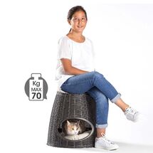 BAMA ITALY Διπλό Κρεβατάκι Κατοικίδιων-Σκαμπό 52x50x55cm RATTAN + 2 Μαξιλάρια PASHA Ανθρακί