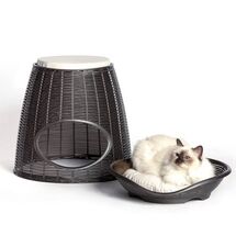 BAMA ITALY Διπλό Κρεβατάκι Κατοικίδιων-Σκαμπό 52x50x55cm RATTAN + 2 Μαξιλάρια PASHA Ανθρακί