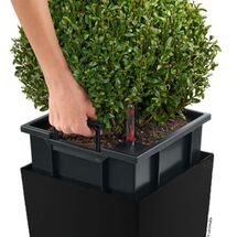 LECHUZA CUBICO 22 Premium Επιτραπέζια Γλάστρα 22x22x41cm Αυτοποτιζόμενη με Δοχείο Φύτευσης Μαύρη Γυαλιστερή Γερμανίας