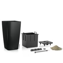 LECHUZA CUBICO 22 Premium Επιτραπέζια Γλάστρα 22x22x41cm Αυτοποτιζόμενη με Δοχείο Φύτευσης Μαύρη Γυαλιστερή Γερμανίας