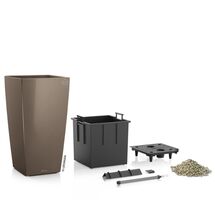 LECHUZA CUBICO 40 Premium Επιδαπέδια Γλάστρα 39.5x39.x75.5cm Αυτοποτιζόμενη με Δοχείο Φύτευσης Γκρι-Καφέ Γυαλιστερή Γερμανίας