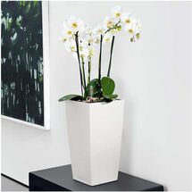 LECHUZA CUBICO 22 Premium Επιτραπέζια Γλάστρα 22x22x41cm Αυτοποτιζόμενη με Δοχείο Φύτευσης Λευκή Γυαλιστερή Γερμανίας
