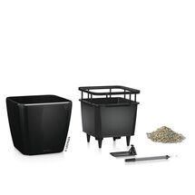 LECHUZA QUADRO 35 LS Premium Επιτραπέζια Γλάστρα 35.5x35.5x32.5cm ΑΥΤΟΠΟΤΙΖΟΜΕΝΗ με Δοχείο Φύτευσης Μαύρη Γυαλιστερή Γερμανίας