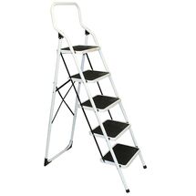 VESTA Σκαλοσκαμπό Μεταλλικό 48x92x158cm με 5 Σκαλιά MAX Αντοχή 150kg Βάρος 10.2kg PLUS Λευκό LY305