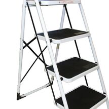 VESTA Σκαλοσκαμπό Μεταλλικό 48.5x80.5x138cm με 4 Σκαλιά MAX Αντοχή 150kg Βάρος 8.5kg PLUS Λευκό