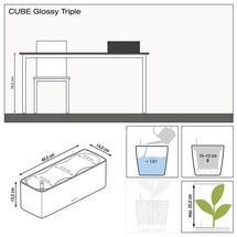 LECHUZA CUBE Glossy Triple Επιτραπέζια Γλάστρα 40x14x14cm Αυτοποτιζόμενη με Εσωτερικό Δοχείο Scarlet Red Γερμανίας