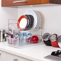 TEKNO-TEL Πιατοθήκη Στεγνωτήριο Πιάτων Επιχρωμιωμένο Ατσάλι 2όροφο 40x23x35cm Βάρος 1.56kg 18 Θέσεις Πιάτων με Θήκη και Δίσκο