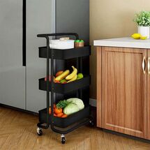 VESTA Πολυχρηστικό Τρόλεϊ Κουζίνας/Μπάνιου/Επαγγελματικό 43x34x85.5cm Μεταλλικό με Χειρολαβή / 3 Πλαστικά Ράφια 41x30x7.5cm και Ρόδες 360° 3.6kg Μαύρο