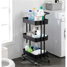 VESTA Πολυχρηστικό Τρόλεϊ Κουζίνας/Μπάνιου/Επαγγελματικό 43x34x85.5cm Μεταλλικό με Χειρολαβή / 3 Πλαστικά Ράφια 41x30x7.5cm και Ρόδες 360° 3.6kg Μαύρο