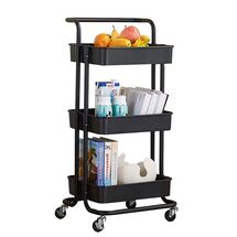 VESTA Πολυχρηστικό Τρόλεϊ Κουζίνας/Μπάνιου/Επαγγελματικό 43x34x85.5cm Μεταλλικό με Χειρολαβή / 3 Πλαστικά Ράφια 41x30x7.5cm και Ρόδες 360° 3.6kg Μαύρο