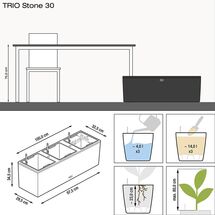 LECHUZA Trio 30 Stone Ζαρντινιέρα 100x32.5x34.5cm Αυτοποτιζόμενη με 3 Κάδους Φύτευσης Μαύρο του Γραφίτη Όψη Φυσική Πέτρα Γερμανίας