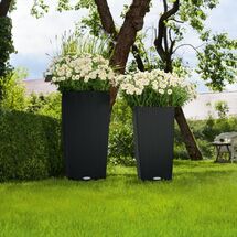 LECHUZA Cubico Cottage 40 Επιδαπέδια Γλάστρα 39.5x39.5x75.5cm Αυτοποτιζόμενη με Δοχείο Φύτευσης Μαύρο του Γραφίτη Γερμανίας