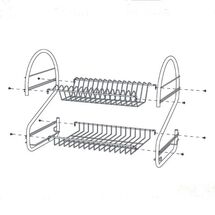 TEKNO-TEL Πιατοθήκη Στεγνωτήριο 2όροφο 46x30x44cm 15 Θέσεις Πιάτων με Θήκη και Δίσκο Επιχρωμιωμένο Ατσάλι