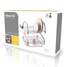 TEKNO-TEL Πιατοθήκη Στεγνωτήριο 2όροφο 46x30x44cm 15 Θέσεις Πιάτων με Θήκη και Δίσκο Επιχρωμιωμένο Ατσάλι