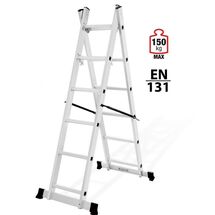 VESTA Σκαλωσιά-Σκάλα Αλουμινίου 2x6 Αναπτυσσόμενη 2.76m Διπλή-Σχήμα ''Λ'' με Βάση Στηρίγματος και Πλατφόρμα Ξύλινη με Αντηρίδες Ασφαλείας 15.2kg