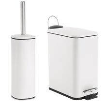 VESTA Σετ Κάδος Μπάνιου 5lt Ορθογώνιος 29x14x30cm με Πεντάλ Soft Close Εσωτερικό Κάδο και Πιγκάλ 9.5x9.5x38.5cm Μεταλλικό Λευκό Matte