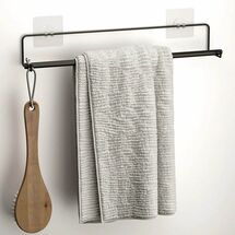 TEKNO-TEL Κρεμάστρα/Ράγα Πετσέτας Μπάνιου 45.5x7x7cm 3 Θέσεων Επιχρωμιωμένο Ατσάλι με Αυτοκόλλητο Γάντζο Σιλικόνης Μαύρη Matte