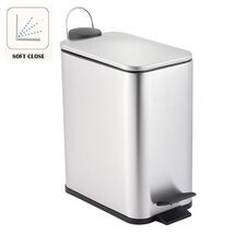 VESTA Κάδος Μπάνιου 5lt Ορθογώνιος με Πεντάλ Soft Close 28x14x29cm Καπάκι Slim Ανοξείδωτο Ατσάλι Matte Ασημί