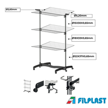 FILPLAST Απλώστρα Τηλεσκοπική 79x74x137cm 3 Επιπέδων Αλουμινίου με Μεταλλικές Βέργες Τροχήλατη Άπλωμα 40m Βάρος 5.1kg ECO SPACE 40 Ιταλίας
