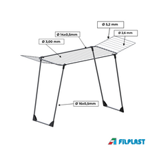 FILPLAST Απλώστρα 170.5x55.5x103cm Μεταλλική 3φυλλη 19m Άπλωμα Βάρος 3.2kg GILIEGIO 19 Ιταλίας