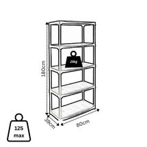 ARTPLAST Ιταλίας Πλαστική Ραφιέρα 8kg 5όροφη 80x39x180cm Αντοχή Ραφιού 25kg Max Αντοχή 125kg Σταθερά Ράφια Μαύρο