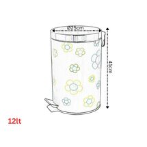 VESTA Κάδος Μεταλλικός με Πεντάλ Ø25x41cm 12lt Κουζίνας με Εσωτερικό Πλαστικό Κάδο Ø25x34cm Λευκός με Πολύχρωμες Μαργαρίτες 2.0Kg