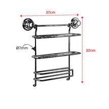 TEKNO-TEL Πολυθήκη Κουζίνας 37x8x32cm Πάχος Ø7mm Αντοχή 12kg Επιχρωμιωμένο Ατσάλι με Βεντούζα EXTRA STRONG