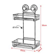 TEKNO-TEL Ραφιέρα Μπάνιου 2όροφη 25x18x35cm Πάχος 7mm Αντοχή 12kg Επιχρωμιωμένο Ατσάλι με Βεντούζα EXTRA STRONG