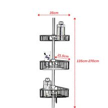 Τηλεσκοπική Ραφιέρα Μπάνιου 3όροφη Γωνία 35x21.5x135-270cm Ρυθμιζόμενο Ύψος με 3 Ράφια Αλουμινίου (Χωρίς Εργαλεία)