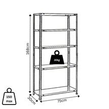 VESTA Μεταλλική Γαλβανιζέ Ραφιέρα Dexion 5όροφη 75x30x168cm 7.8kg MAX Αντοχή 150kg (30kg / Ράφι) Μαύρη