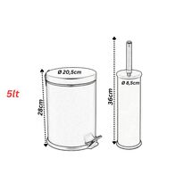 VESTA Σετ Κάδος Μπάνιου με Πεντάλ Ø20.5x28cm 5lt με Εσωτερικό Κάδο και Πιγκάλ Ø8.5x36cm Μεταλλικό Γκρι