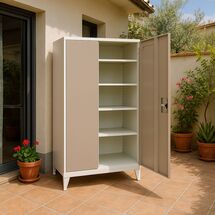 STEELEN Metal Wardrobe 90x45x191cm Thickness 0.6mm/0.8mm (floor) Galvanized with 4 Shelves and Adjustable Legs - 5 Storage Spaces Taupe-Beige