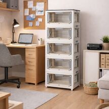 VESTA Διάφανη Πλαστική Συρταριέρα/Τροφοθήκη 5όροφη 52.5x36x140.5cm 11.05kg με Ροδάκια Λευκό