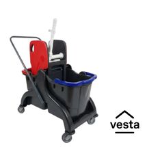 VESTA Καρότσι Σφουγγαρίσματος Επαγγελματικό 84x42x94cm με 2 Κουβάδες + Πρέσσα 50lt 8.3kg με Ρόδες Μπλε-Κόκκινο