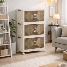 VESTA Πλαστική Ντουλάπα Αποθήκευσης 3όροφη 55x32x94cm με Διάφανα Πορτάκια και Ροδάκια