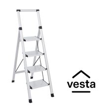 VESTA Σκαλοσκαμπό Αλουμινίου 39x86.8x131.8cm με4 Σκαλιά MAX Αντοχή Βάρους 150kg Βάρος 3.7kg Ασημί TIKO