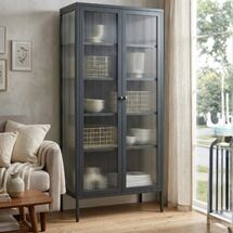 STEELEN COLOR Μεταλλική Ντουλάπα 90x55x190cm Πάχους 0.8mm Εσωτερικού Χώρου με Τζάμι και Πόδια  Slate Grey