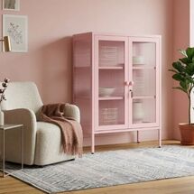 STEELEN COLOR Μεταλλική Ντουλάπα 80x40x90cm Πάχους 0.8mm Εσωτερικού Χώρου με Τζάμι και Πόδια Baby Pink