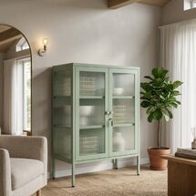 STEELEN COLOR Metal Cabinet 80×40×90 cm, 0.8 mm Thickness, Indoor Use, with Glass and Legs Pastel Green