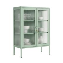 STEELEN COLOR Metal Cabinet 80×40×90 cm, 0.8 mm Thickness, Indoor Use, with Glass and Legs Pastel Green