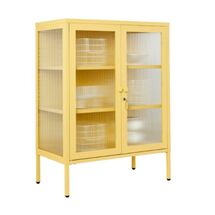 STEELEN COLOR Μεταλλική Ντουλάπα 80x40x90cm Πάχους 0.8mm Εσωτερικού Χώρου με Τζάμι και Πόδια Butter Yellow