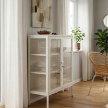 STEELEN COLOR Μεταλλική Ντουλάπα 80x40x90cm Πάχους 0.8mm Εσωτερικού Χώρου με Τζάμι και Πόδια White