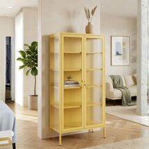 STEELEN COLOR Μεταλλική Ντουλάπα 90x55x190cm Πάχους 0.8mm Εσωτερικού Χώρου με Τζάμι και Πόδια Butter Yellow