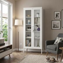 STEELEN COLOR Μεταλλική Ντουλάπα - Βιβλιοθήκη 80x35x190cm Πάχους 0.8mm Εσωτερικού Χώρου με Τζάμι και Πόδια White