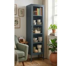 STEELEN COLOR Μεταλλική Ντουλάπα - Βιβλιοθήκη 50x35x190cm Πάχους 0.8mm Εσωτερικού Χώρου με Πόδια με Τζάμι Slate Grey