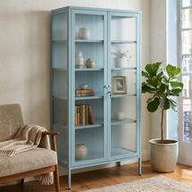 STEELEN COLOR Μεταλλική Ντουλάπα 90x55x190cm Πάχους 0.8mm Εσωτερικού Χώρου με Τζάμι και Πόδια Baby Blue